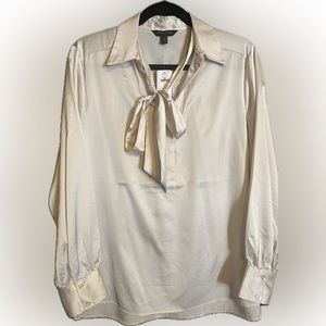 Banana Republic Womens Long Sleeve Cream Tie Neck Blouse